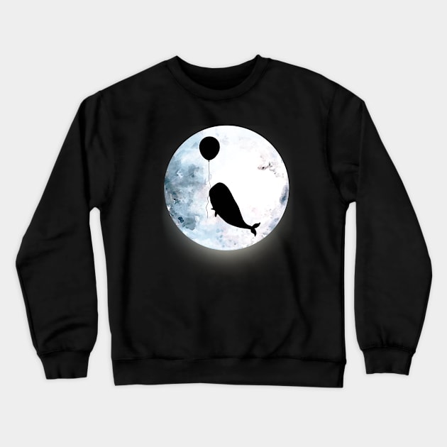 A whale with and  balloon fly to the moon Crewneck Sweatshirt by Collagedream